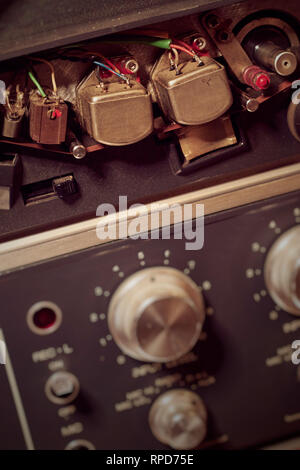 Vertical of tape record heads and controls on a Revox B77 reel to reel deck Stock Photo