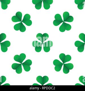 Green Irish trefoil clover for St. Patricks Day seamless vector pattern Stock Vector