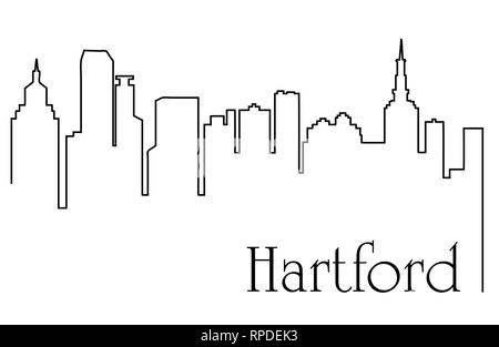 Hartford city one line drawing abstract background with cityscape Stock Vector