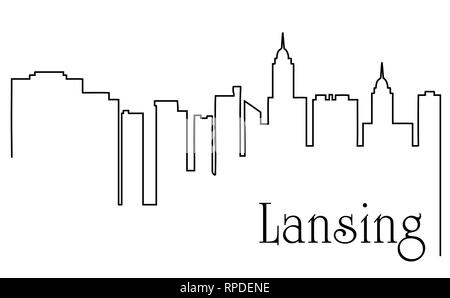 Lansing city one line drawing abstract background with cityscape Stock Vector