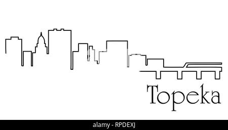 Topeka city one line drawing abstract background with cityscape Stock Vector