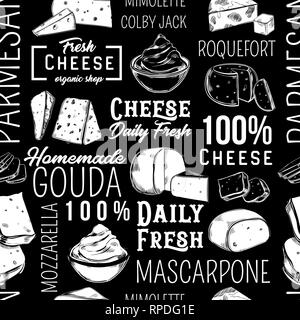 Seamless pattern with cheese sketch or dairy food Stock Vector