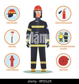 Firefighter or fireman with helmet and hydrant Stock Vector