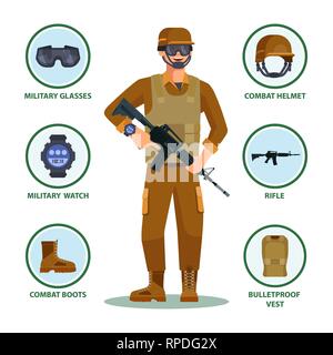 American military man,army soldier with ammunition Stock Vector