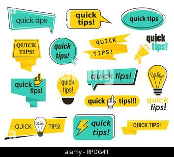 Set of isolated tips icons, quick advice and info Stock Vector