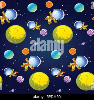 The illustration shows pattern seamless a cartoon astronaut in outer space  against the background of stars and planets. On separate layers Stock  Vector Image & Art - Alamy