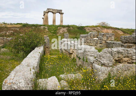 Temple of Apollo, Ancient Corinth, The Peloponnese, Greece Stock Photo
