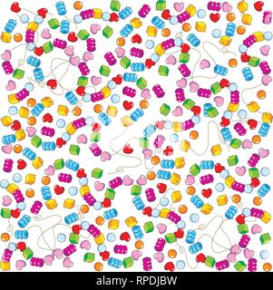 The illustration shows the pattern of colorful beads and thread on a white background. Stock Vector