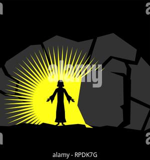 The night after the crucifixion of Jesus Christ at Calvary. Easter illustration. Stock Vector