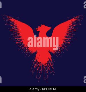 Orange grunge bird silhouette with ink splash isolated on dark background Stock Vector