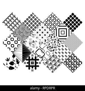 Set of different black and white zentangle square patterns  Stock Vector