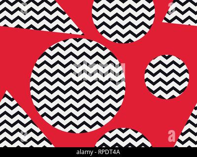 Zigzag seamless pattern with black and red color. Abstract geometric background with circles. Vector illustration Stock Vector