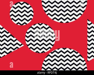 Zigzag seamless pattern with black and red color. Abstract geometric background with circles. Vector illustration Stock Vector