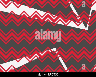 Zigzag seamless pattern with black and red color. Abstract geometric background with circles. Vector illustration Stock Vector