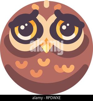 Funny sad brown owl face flat icon Stock Vector