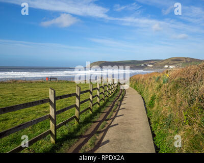 beautiful scenic footpath leading to Croyde beach in North Devon , England Stock Photo