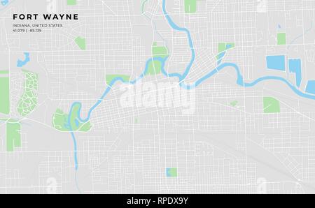 Fort Wayne Indiana printable map excerpt. This vector streetmap of