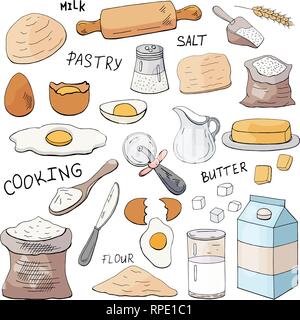 Set of hand drawn elements for cooking pastry  Stock Vector