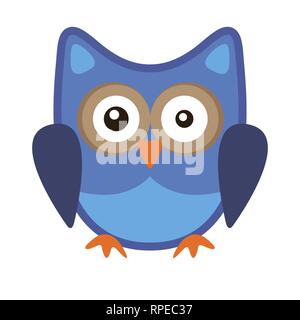 Owl funny stylized icon symbol blue colors Stock Vector