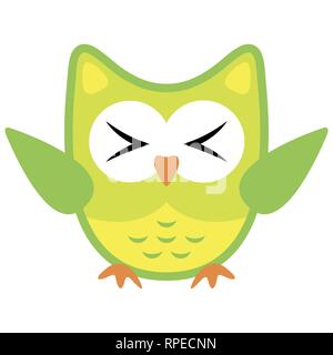Owl funny stylized icon symbol yellow green colors Stock Vector