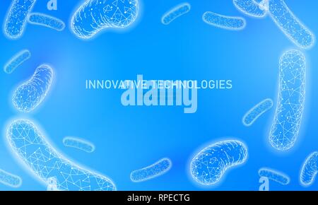 Bacteria 3D low poly render probiotics. Healthy normal digestion flora of human intestine yoghurt production. Modern science technology medicine Stock Vector