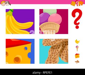 Cartoon Illustration of Educational Game of Guessing Food Objects Stock Vector