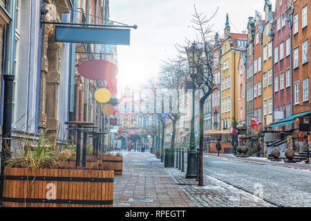 European Street of Gdansk called Piwna in the morning sun. Stock Photo