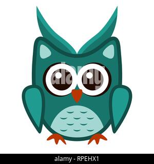 Owl funny stylized icon symbol green colors Stock Vector