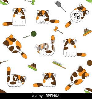 Cartoon cute colorful cats with accessories seamless pattern Stock Vector
