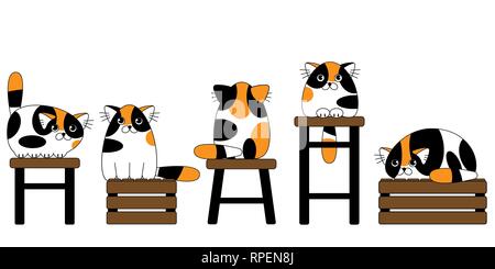 Cartoon cute colorful cats sitting on the seats seamless pattern Stock Vector