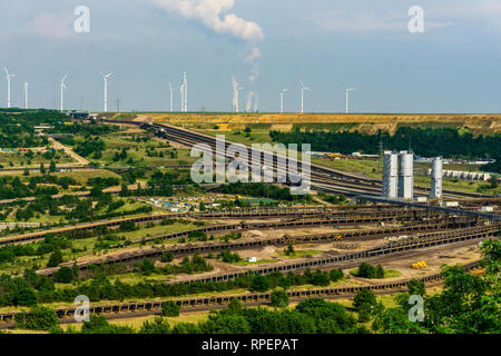 GARZWEILER, GERMANY - 28 May 2017: Brown coal open pit landscape with recycling raw materials in Garzweiler mine Germany global warming