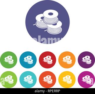 Coil for d printer icons set vector color Stock Vector