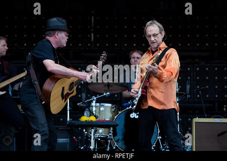 Mickey Dolenz and Peter Tork of The Monkees performs at Ottawa Bluesfest, 2016. Stock Photo