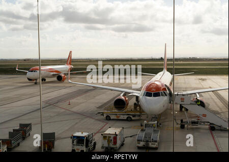 Easyjet aircraft on the ground at Corvera Airport, Murcia, Spain Stock Photo