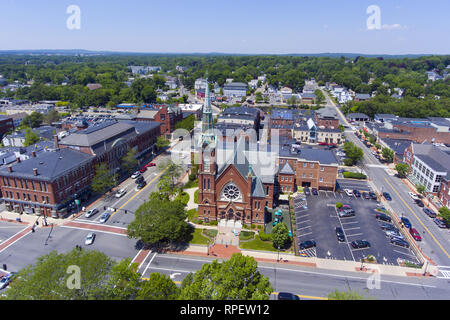 Natick First Congregational Church, Town Hall and Common aerial view in ...