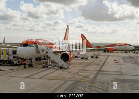 Easyjet aircraft on the ground at Corvera Airport, Murcia, Spain Stock Photo