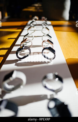 PARIS, FRANCE - OCT 26, 2018: Hero object of the latest Apple Watch Series 4 in Apple Store Computers - perspective view with shallow defocused background Stock Photo