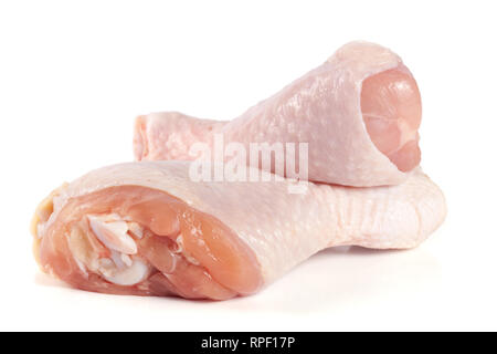 Two raw chicken drumsticks isolated on white background Stock Photo