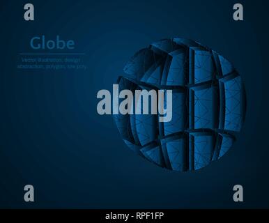 Globe symbol low poly vector illustration, world polygonal icon, isometric icon, web concept illustration, dark blue background Stock Vector