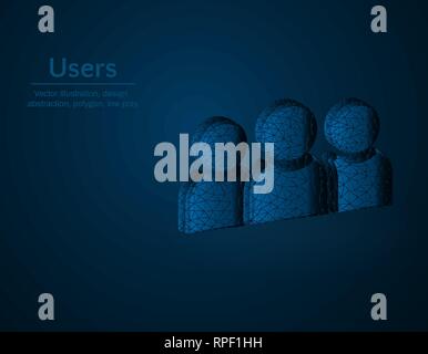 Users symbol low poly vector illustration, team polygonal icon, isometric icon, social association concept illustration, dark blue background Stock Vector
