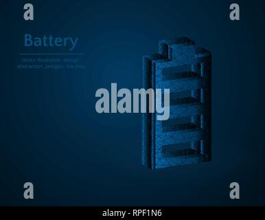 Battery symbol low poly vector illustration, accumulator polygonal icon, isometric icons web concept illustration, dark blue background Stock Vector