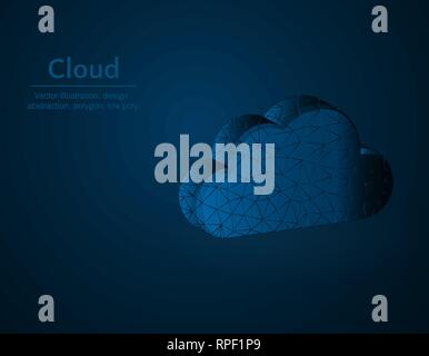 Cloud symbol low poly vector illustration, weather polygonal icon, isometric icons web, weather forecast concept illustration, dark blue background Stock Vector