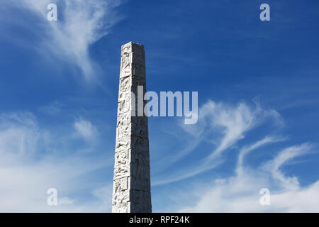 ROME - Obelisk dating from 1959 depicting the life and work of Italian inventor Guglielmo Marconi in the EUR zone. Stock Photo