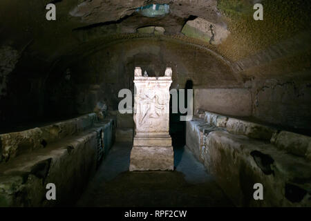 ROME - Temple dedicated to the Roman god Mithras, hidden underneath the church of Saint Clement. Stock Photo