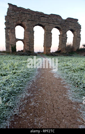ROME -  Part of an aqueduct in the early morning at the Parco degli Acquedotti. Stock Photo