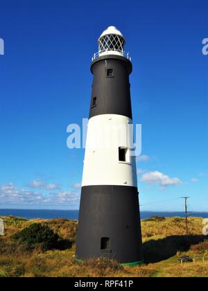 Black and white lighthouse at Spurn Point nature reserve in East Yorkshire, England Stock Photo