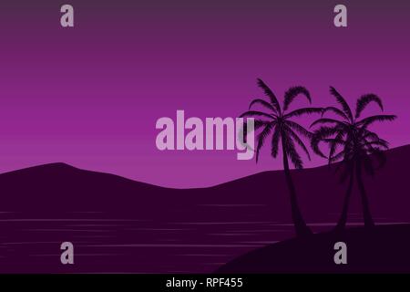 Tropical landscape Summer background. Palm trees silhouette. Vector illustration Stock Vector