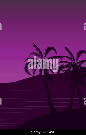Tropical landscape Summer background. Palm trees silhouette. Vector illustration Stock Vector