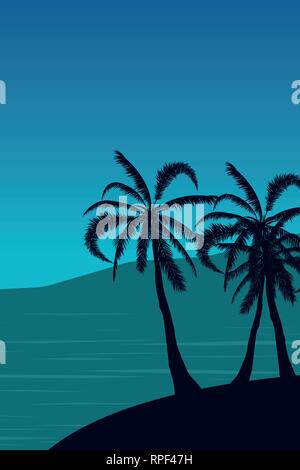 Tropical landscape Summer background. Palm trees silhouette. Vector illustration Stock Vector