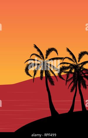 Tropical landscape Summer background. Palm trees silhouette. Vector illustration Stock Vector